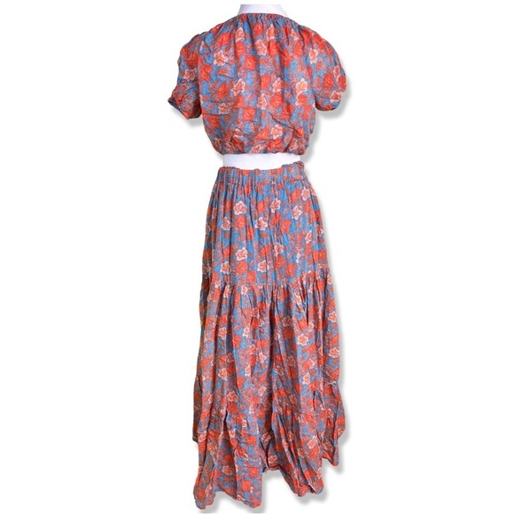 SUNDRY Anthropologie Saanvi Floral Two Piece Crop Top and Boho Skirt - Picture 3 of 8